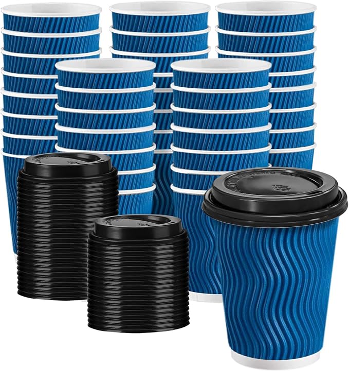100 Pack 10 oz Insulated Disposable Paper Coffee Cups by Huifany