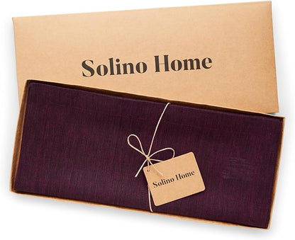 Solino Home Linen Chambray Burgundy Table Runner 108 Inches Long - Athena, 100% Pure Linen 14 x 108 Inch Table Runner for Valentines