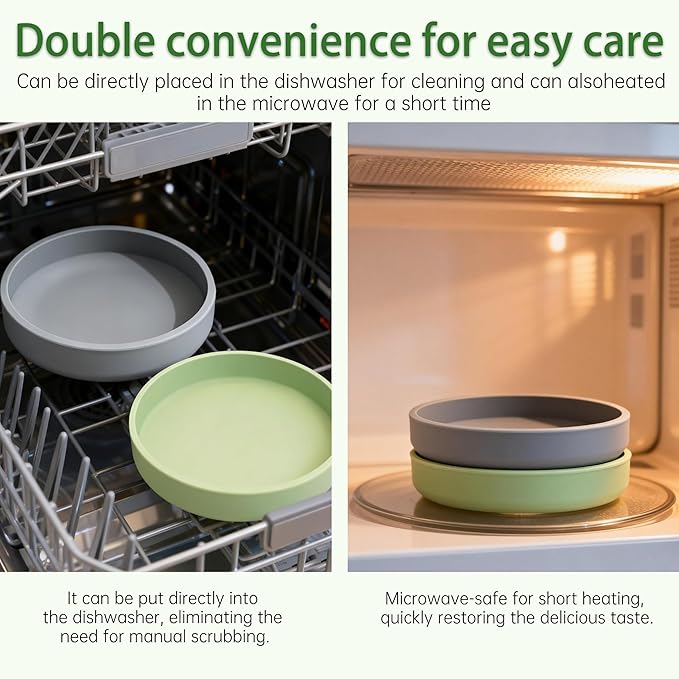 2 Pcs Silicone Cat Bowls Non-Slip Cat Dish for Dry & Wet Food Shallow Relief Whisker Fatigue Pet Bowl Set for Cats Small Dogs, Green with Grey