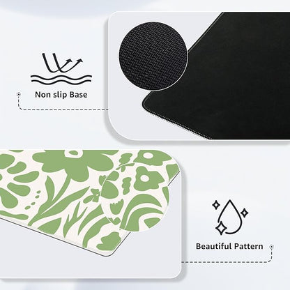 iCasso Desk Mat, XXL Large Anti-Slip Mouse Pad with Stitched Edges, Keyboard Mat for Work, Gaming (Green Flowers)