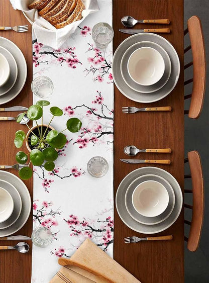 Pink Cherry Flowers Short Table Runners 36 Inches, Cotton Linen Fabric Table - Image 5