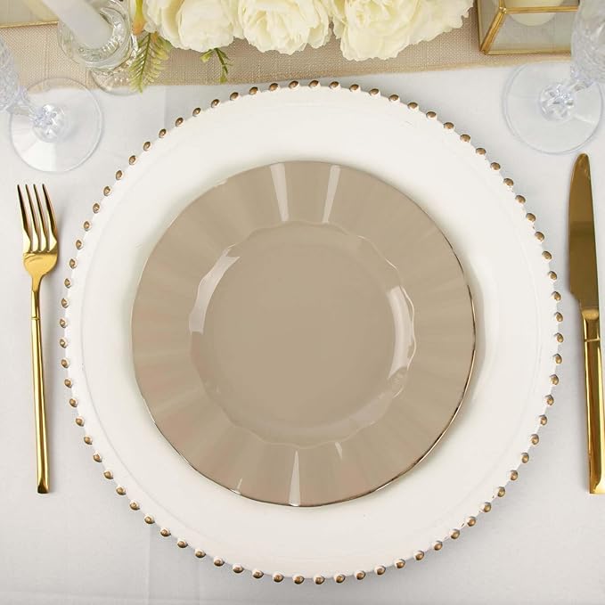 Efavormart 9" Salad Plates – Set of 10 Plastic Taupe Round Disposable Plates by efavormart