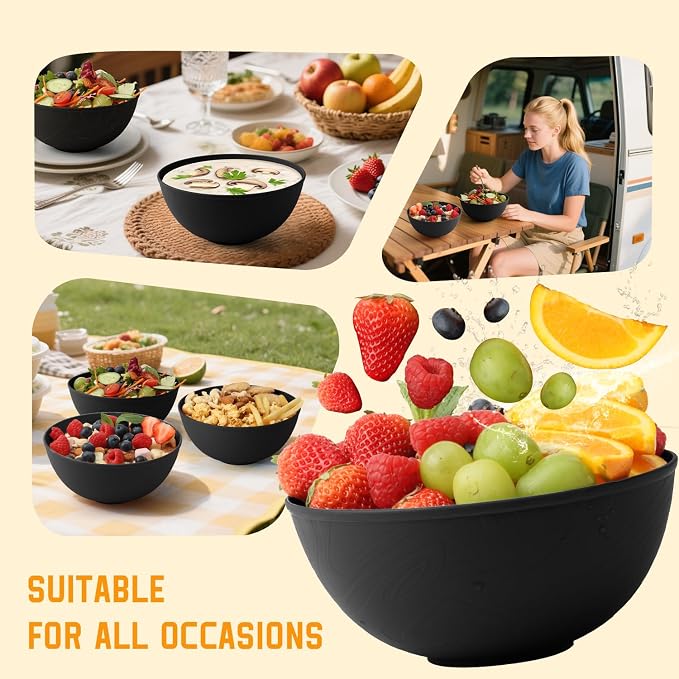 Wheat Straw Salad Bowls Set of 6, Alternative to Plastic Bowls Reusable - Image 7