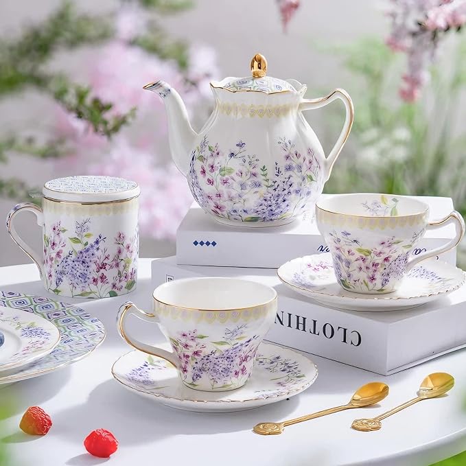 KAMMAK Bone China Coffee Mugs, 15oz Floral Tea Cups - Image 5