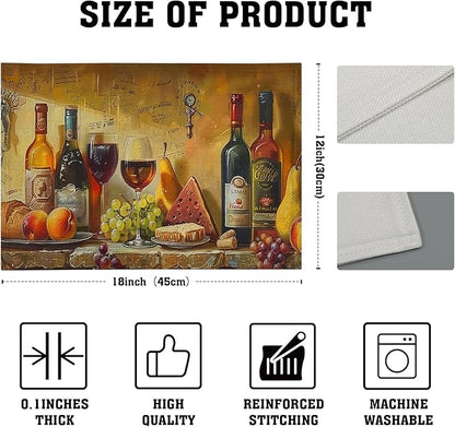 Giwawa Wine Placemats Set of 4 Vintage Style Red Wine Glasses Bottles Linen Table Place Mats Washable Non-Slip Heat Resistance 12"x18" for Kitchen Dining Farmhouse Party Decor