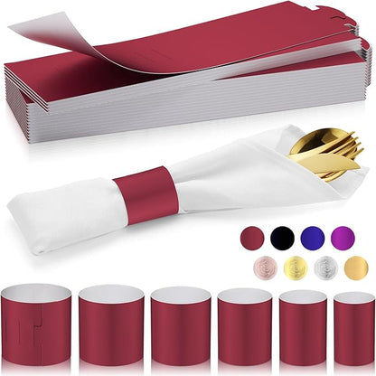 Christmas Napkin Rings Set of 200, 2 Colors in 1, Reusable Adjustable Napkin Bands for Holiday Parties, Wedding, Thanksgiving Table Decor, Waterproof Tear-Proof (Burgundy) Great Gift Idea