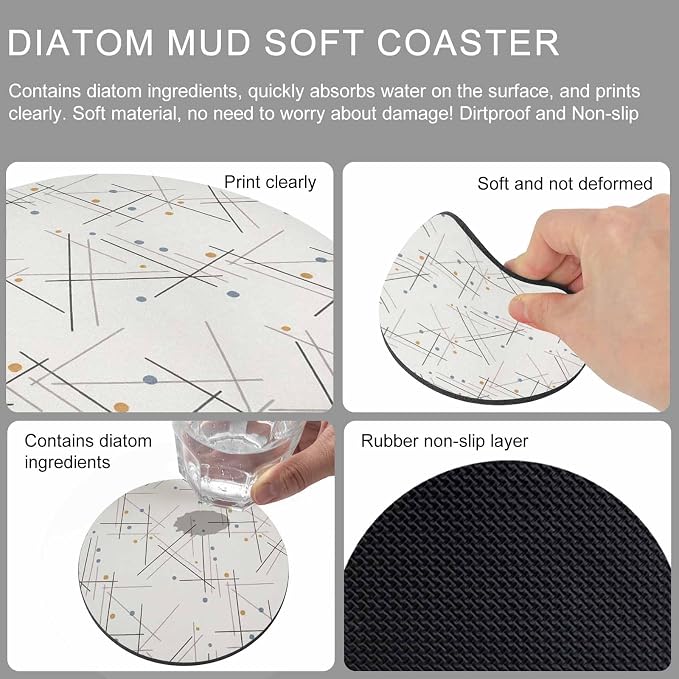 Modern Geometric Coasters Set of 6, Minimalist Lines Polka Dots Abstract Beige - Image 9
