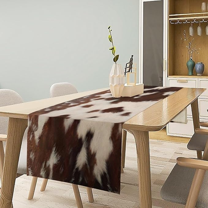 Cow Print Table Runner, Rustic Country Farmhouse Animal Fur Skin Western Farm - Image 2