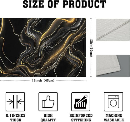 Black and Gold Placemats - Marble Place Mats Set of 4 Modern Placemats 12x18 for Dining Kitchen Farmhouse
