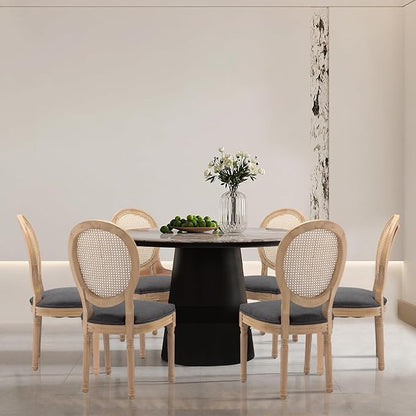SoarFlash French Dining Chairs Set of 6, Vantage Dining Chair with Round Back, Farmhouse Country Rattan Dining Chair for Kitchen,Bedroom,Deep Grey