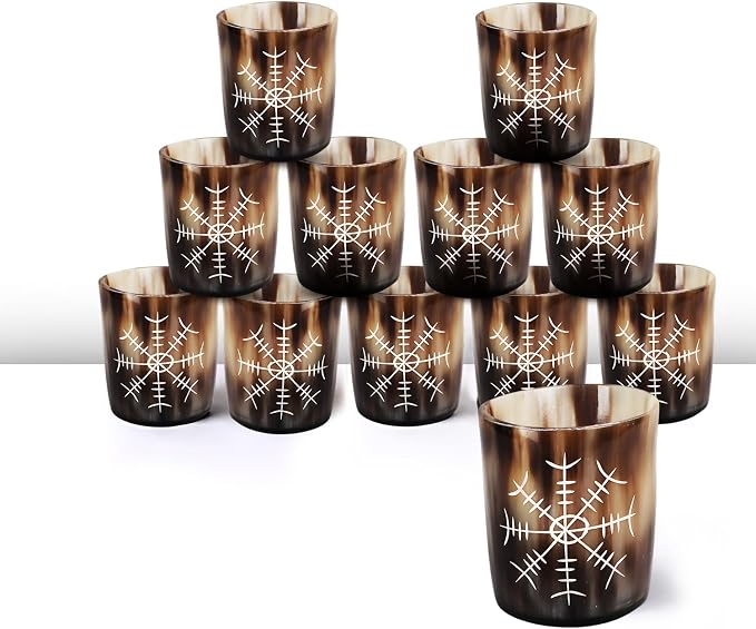 Handicrafts Home Viking Horn Shot Glasses Set of 12, Rustic Viking Drinkware by HandicraftsHome