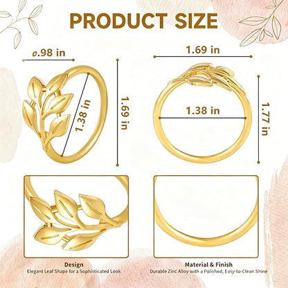 Gold Napkin Rings Set of 24, Shiny Zinc Alloy, Durable Polished Leaf Shaped - Image 4