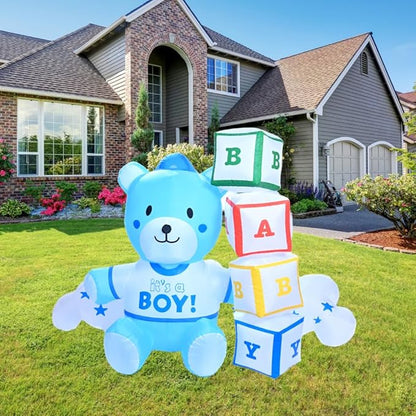 5.5Ft Inflatable Little Cub Arrival Boy Yard Garden Lawn Decoration, Outdoor Lighted Blow Up Display, Indoor Home Celebration, Birthday Party Holiday Decor Yard Prop Sign