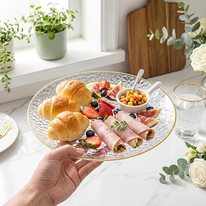 Rubtlamp 100 Pcs Gold Plastic Plates, 10 inch Clear Gold Dinner Plates - Image 6
