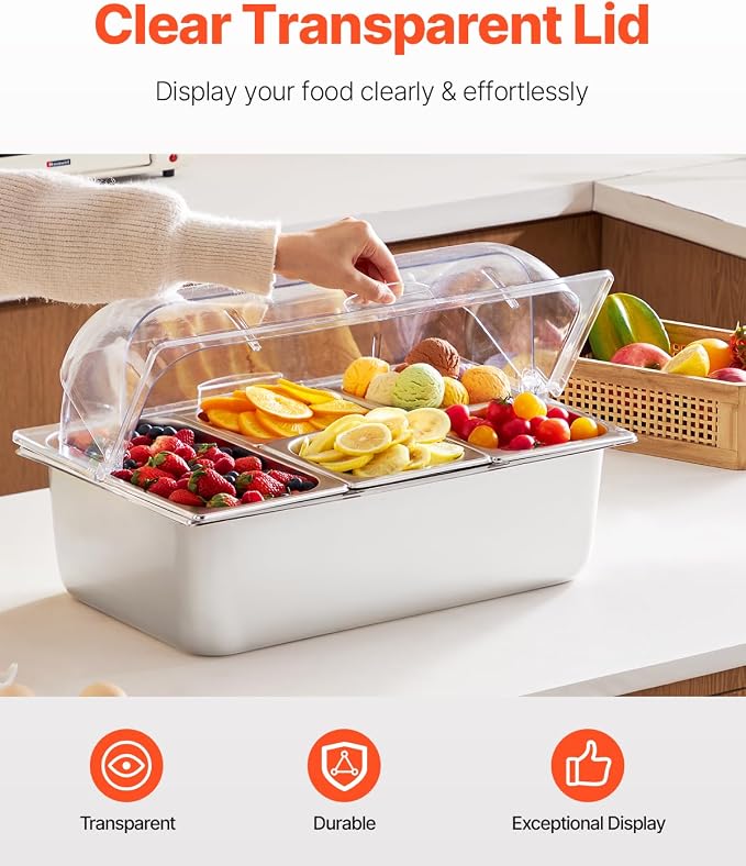 VEVOR Countertop Food Serving Display Container, 5 Pan Stainless Steel Food - Image 3