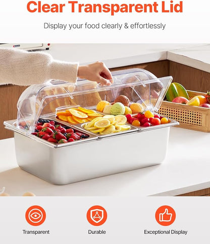 VEVOR Countertop Food Serving Display Container, 5 Pan Stainless Steel Food - Image 3