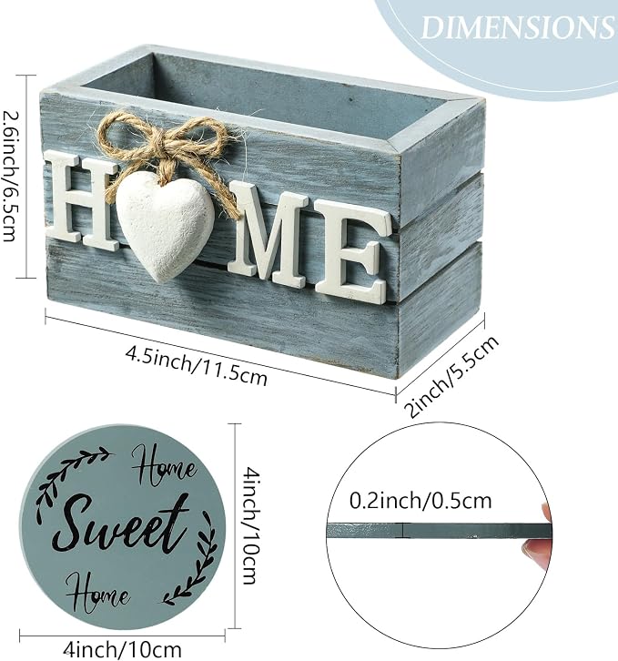 Queekay Coasters Set of 6 House Warming Gifts New Home Wooden Farmhouse Drink - Image 2