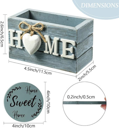 Queekay Coasters Set of 6 House Warming Gifts New Home Wooden Farmhouse Drink - Image 2