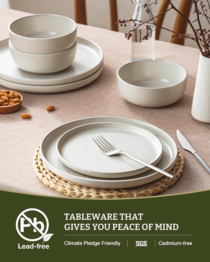 Famiware Milkyway 24-Piece Stoneware Plates and Bowls, Matte Beige White | - Image 8