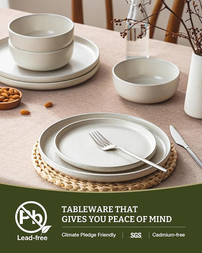 Famiware Milkyway 24-Piece Stoneware Plates and Bowls, Matte Beige White | - Image 8