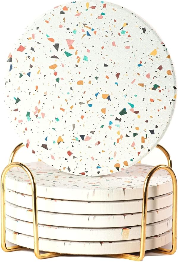 Terrazzo Coasters Set of 6, Colorful Boho Absorbent Ceramic Coasters | Speckled by ilohaus
