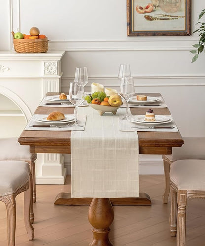 Linen Textured Table Runner, Ivory Table Runners 48 Inches Long | Raised Grid - Image 2