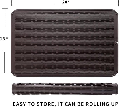 Silicone Dish Drying Mat for Multiple Usage,Easy clean,Eco-friendly,Heat-resistant Silicone Mat for Kitchen Counter or Sink,Refrigerator or Drawer Liner Coffee 3XL 28 inches x 18 inches