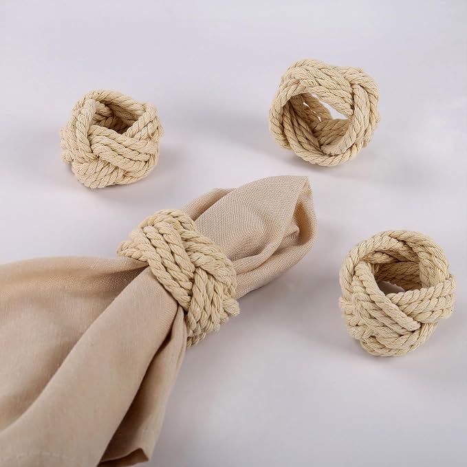 Cotton Jute Napkin Rings Handmade Braided Burlap Napkin Ring Set of 8, Natural by wonlex