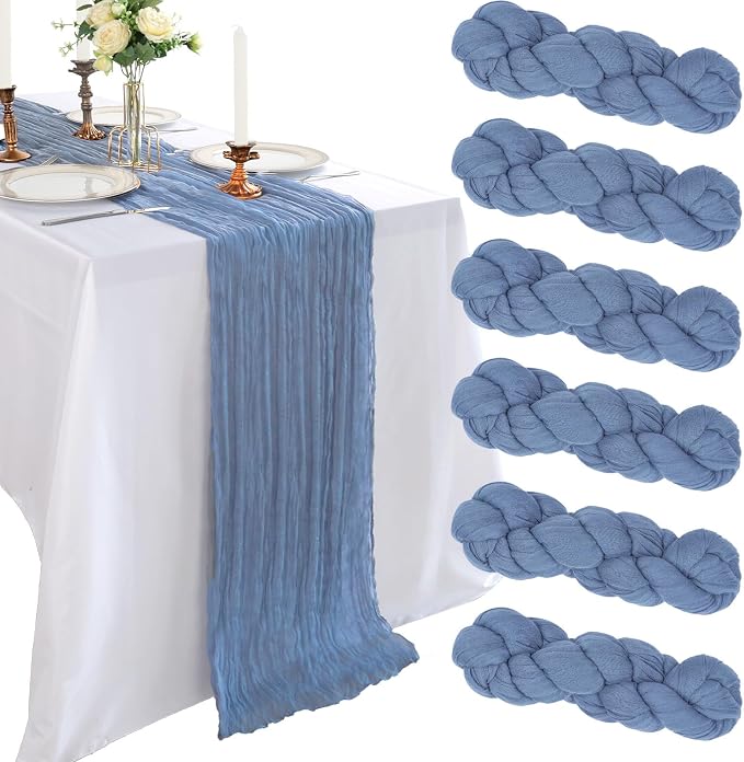 6 Pack 10Ft Dusty Blue Cheesecloth Table Runner 23 x 120 Inch | Gauze Rustic by CKIKU