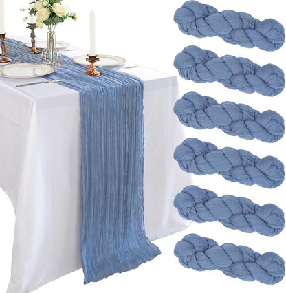 6 Pack 10Ft Dusty Blue Cheesecloth Table Runner 23 x 120 Inch | Gauze Rustic by CKIKU