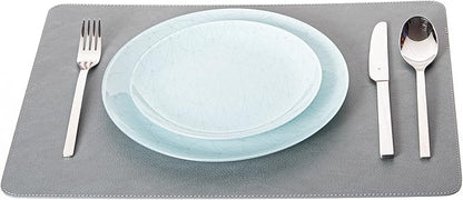 Nikalaz Set of 4 Placemats and 4 Coasters Made of Recycled Leather (18''x13'', Dirty Grey)