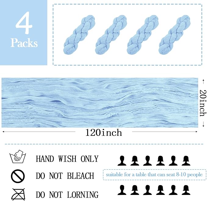 4 Pack Baby Blue Cheesecloth Table Runner 20 x 120 inch Gauze Table Runners 10 - Image 2