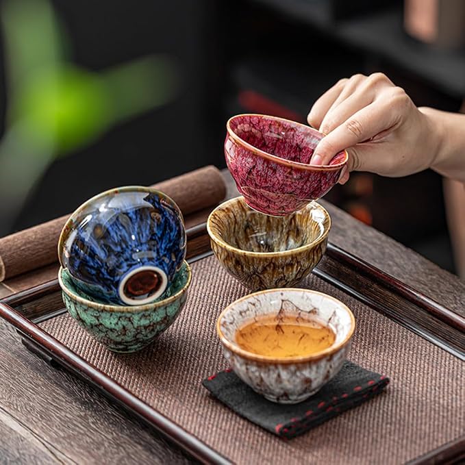 5Pcs Ceramic Tea Cup Set, 4oz Chinese Tea Cups - Image 3