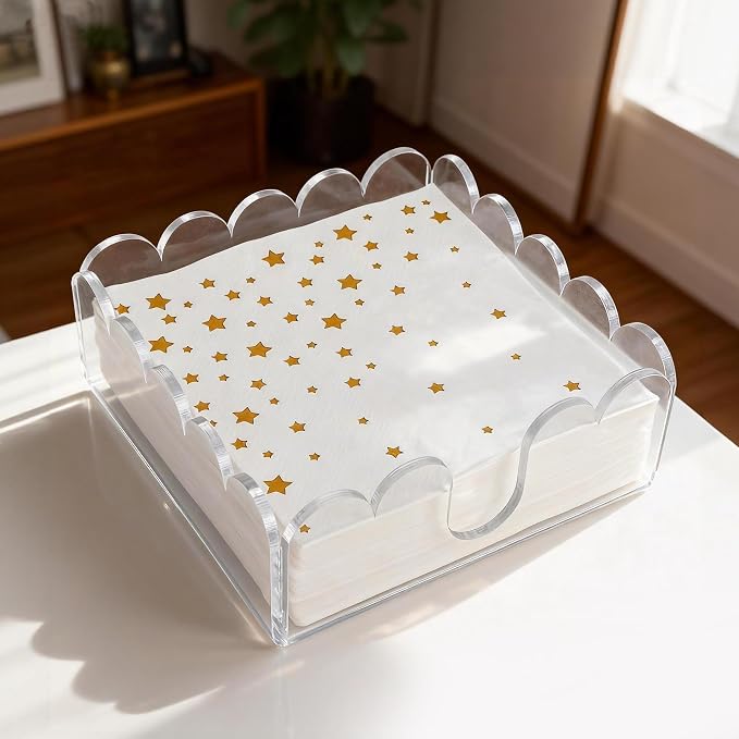 1 Pack Acrylic Cocktail Napkin Holder Crystal Clear Scalloped Tray by Unknown