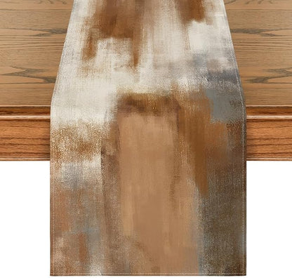 Artoid Mode Brown Abstract Modern Art Table Runner, Seasonal Farmhouse Style - Image 2
