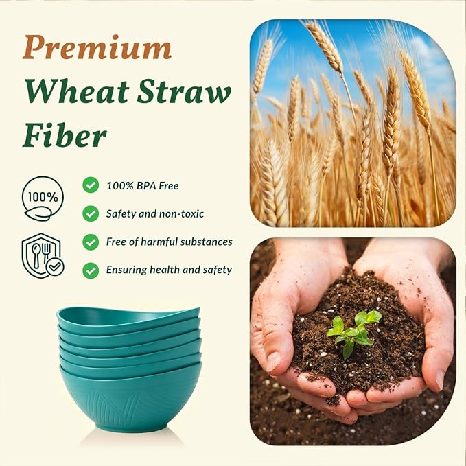 Salad Bowls 6 PCS Wheat Straw Bowls - 60oz Large Serving Bowl - Microwave and - Image 3