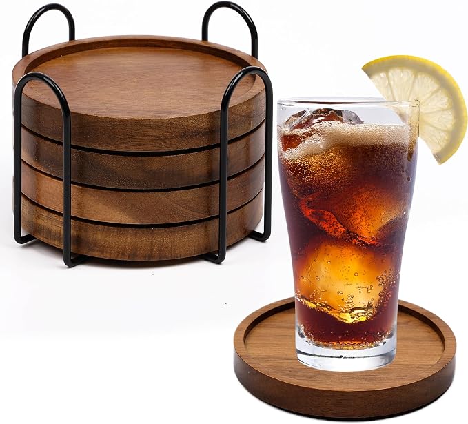 4 Pcs Wood Coasters for Drinks Absorbent, Wooden Coasters by Mckanti