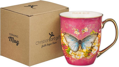 Christian Art Gifts Pink Butterfly Ceramic Coffee Mug - Image 6