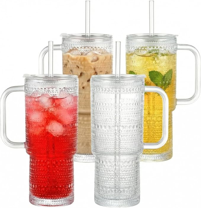 20 oz Glass Tumbler with Lid and Straw, Glass Iced Coffee Cups, Spill-proof by Unknown