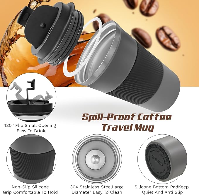 Vacuum Insulated Stainless Steel Travel Coffee Mug, Leak Proof Cup - Image 2