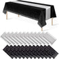 24Pack Disposable Plastic Tablecloths and Satin Table Runner Set Black and by MASHAN