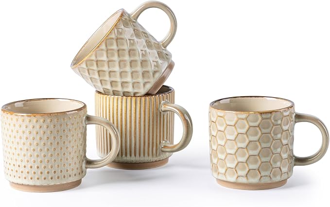 GBhome 8 OZ Stackable Coffee Mugs Set of 4, Ceramic Coffee Cups Set | 4 by GBhome