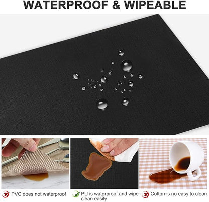 Leather Heat Resistant Placemats Set of 6 Waterproof Wipeable Washable PU Table Mats,Easy to Clean Anti-Slip Place Mats (Black, 6)