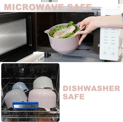 BoxedHome Nesting Plastic Mixing Bowl Set with Pour Spouts and Handles - Non Slip Bottom, BPA free Microwave & Dishwasher Safe(Khaki Pink, 4 Pack)