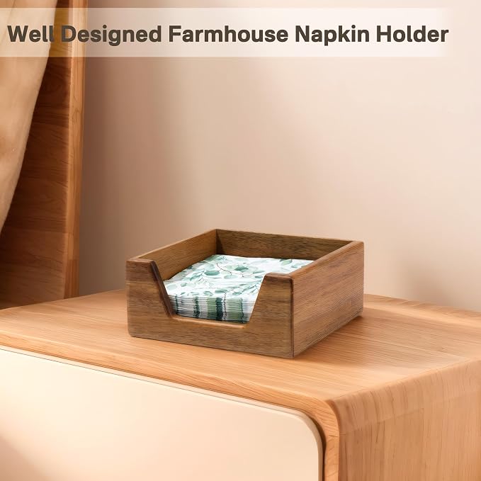 Cocktail Napkin Holder for 5.5 x 5.5 inch Napkin, Acacia Wood Napkin Holder | - Image 7
