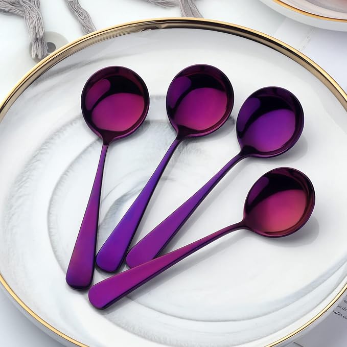 Broth Round Spoon Set, 12 Piece Reusable Stainless Steel Dinner Table Cereal - Image 4