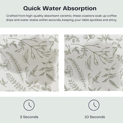 Set of 6 Floral Sage and White Coasters - Image 4