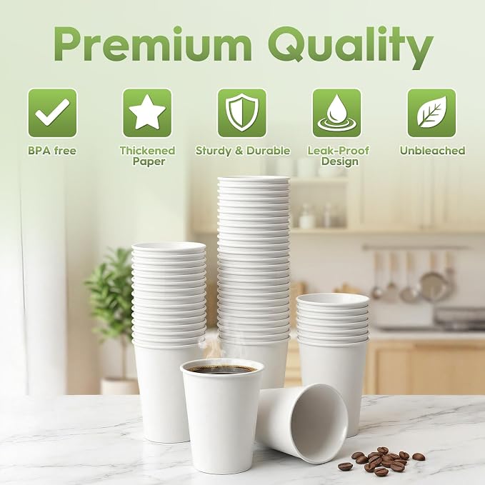 Glotoch Express Paper Cups 12 oz 300 Pack Leak-Proof Disposable Coffee Cups | - Image 6