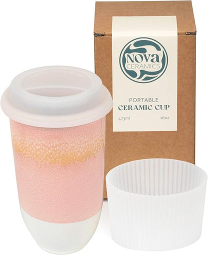 NOVA CERAMICS Travel Mug On the Go Coffee Mug Microwave & Dishwasher Safe Green by NovaCeramics