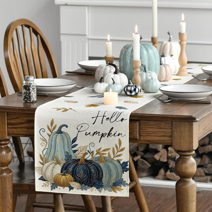 Artoid Mode 210 GSM Fall Table Runner 13x36 Inch Home Party Decor | Blue - Image 3